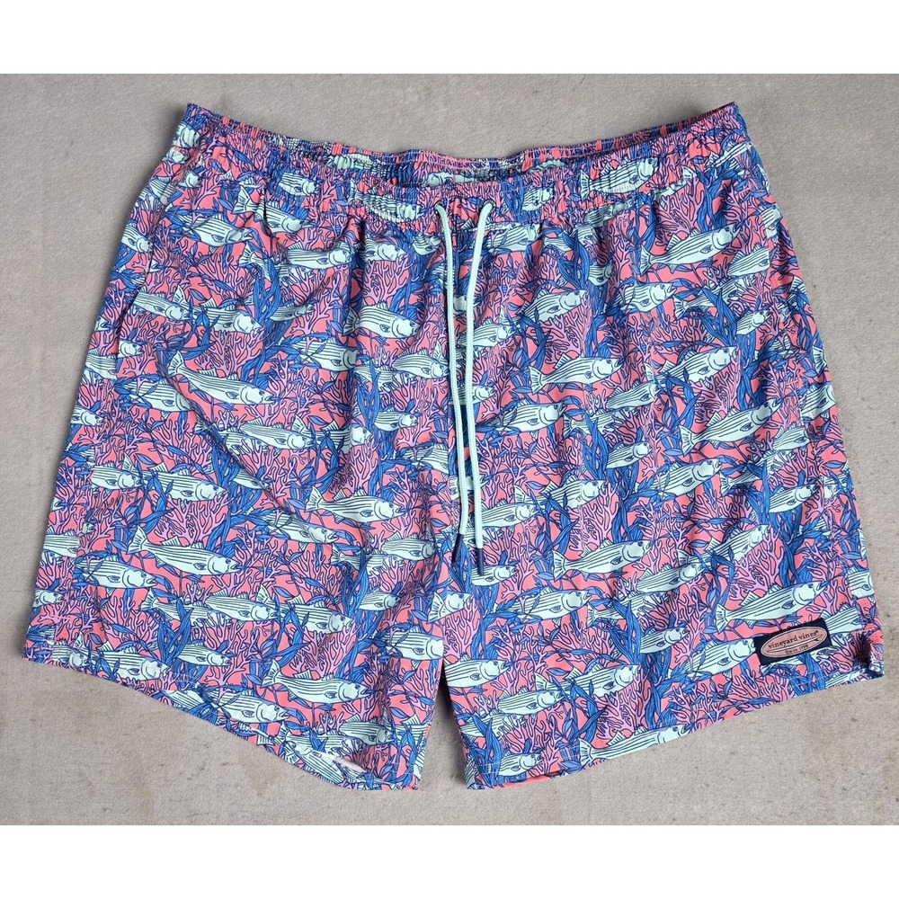 Men's Vineyard Vines Swim Trunks XXL Fish AOP Mesh Lined Pockets Boating Summer